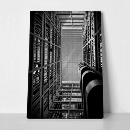 Πίνακας σε Καμβά BLACK AND WHITE ARCHITECTURAL INTERIOR PERSPECTIVE - Πολεις και Αρχιτεκτονικη