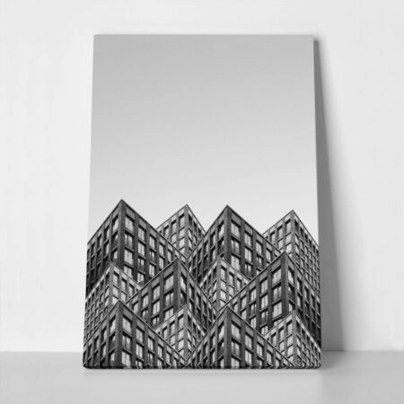 Πίνακας σε Καμβά BLACK AND WHITE ARCHITECTURAL INTERLOCKING BUILDINGS - Πολεις και Αρχιτεκτονικη