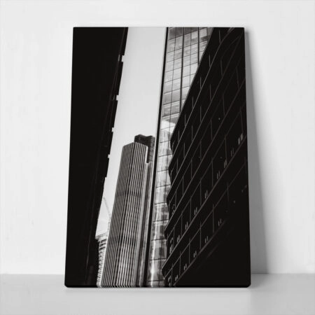 Πίνακας σε Καμβά BLACK AND WHITE ARCHITECTURAL LINES OF SKYSCRAPPERS - Πολεις και Αρχιτεκτονικη