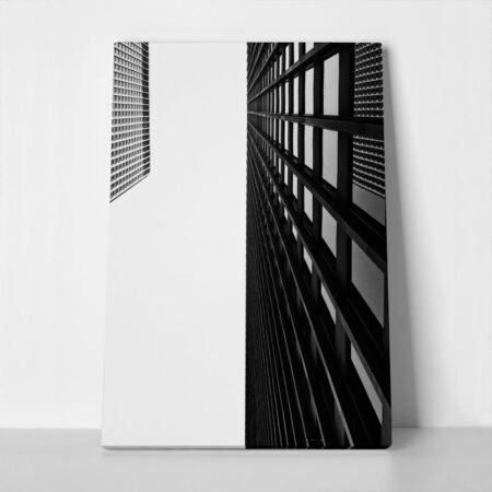 Πίνακας σε Καμβά BLACK AND WHITE ARCHITECTURAL LOW ANGLE BUILDINGS - Πολεις και Αρχιτεκτονικη