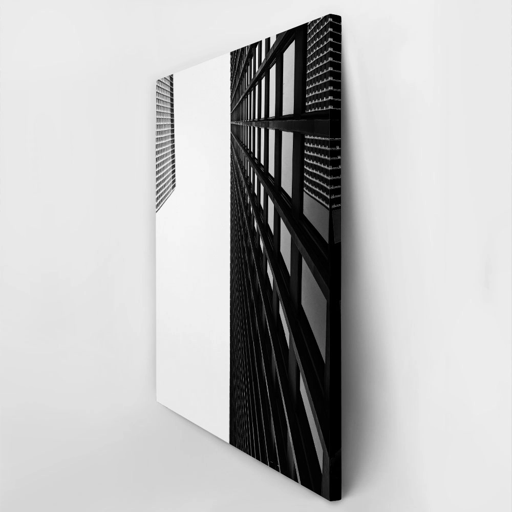 Πίνακας σε Καμβά BLACK AND WHITE ARCHITECTURAL LOW ANGLE BUILDINGS