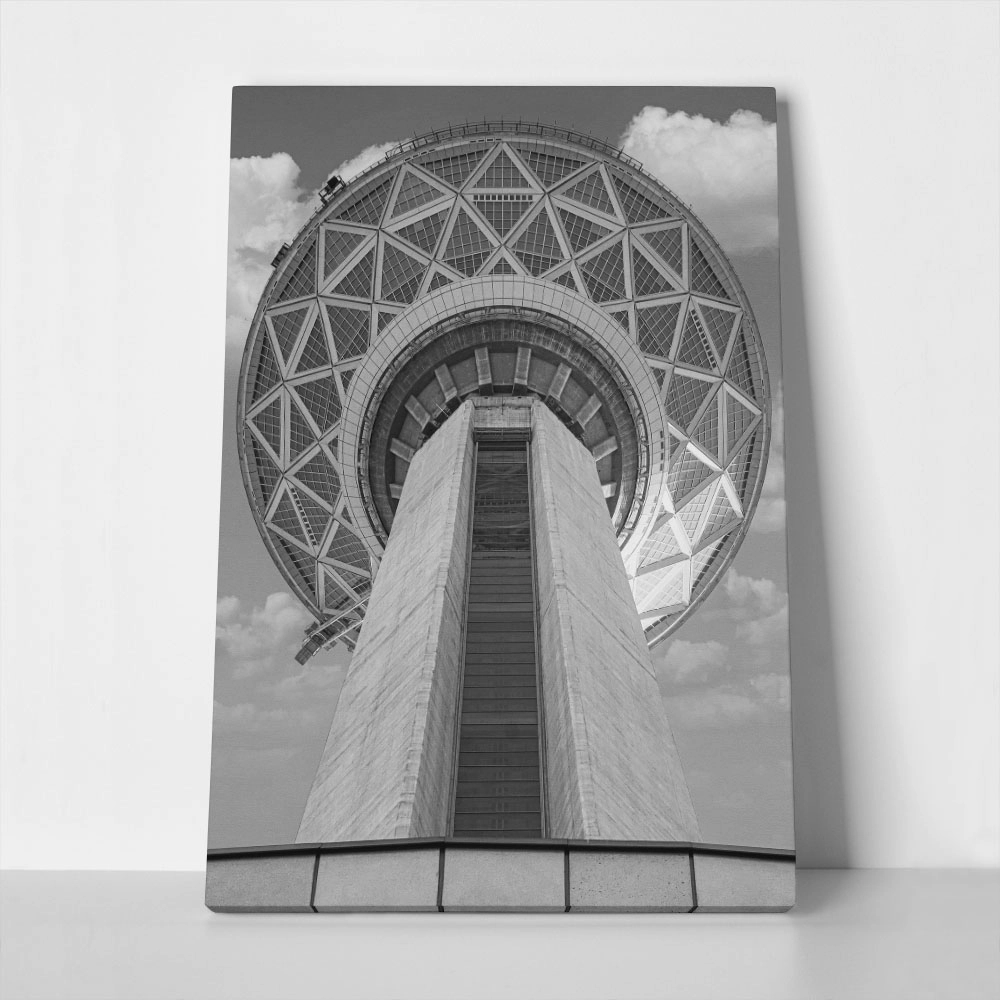 Πίνακας σε Καμβά BLACK AND WHITE ARCHITECTURAL LOW ANGLE TOWER