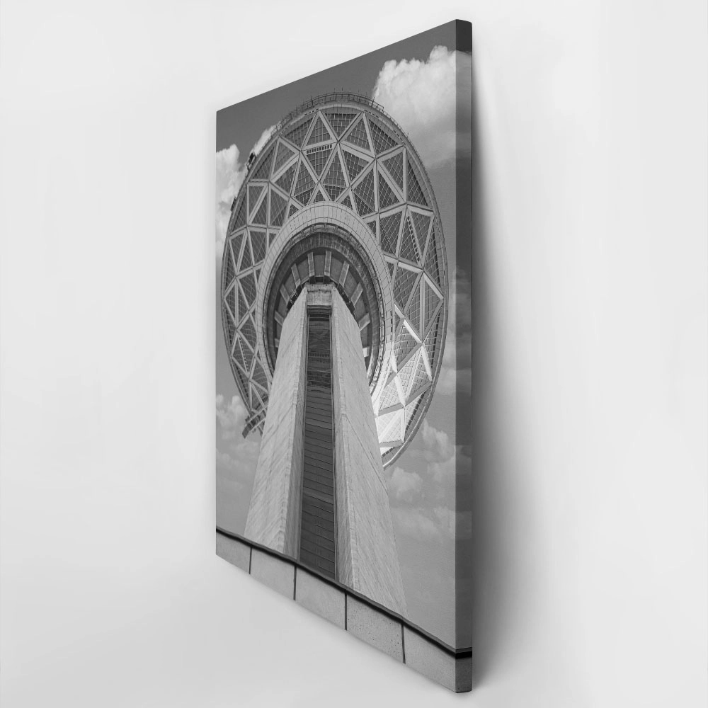 Πίνακας σε Καμβά BLACK AND WHITE ARCHITECTURAL LOW ANGLE TOWER
