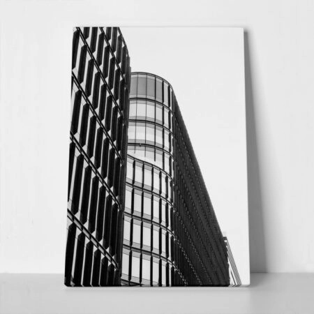 Πίνακας σε Καμβά BLACK AND WHITE ARCHITECTURAL MODERN GLASS BUILDING - Πολεις και Αρχιτεκτονικη