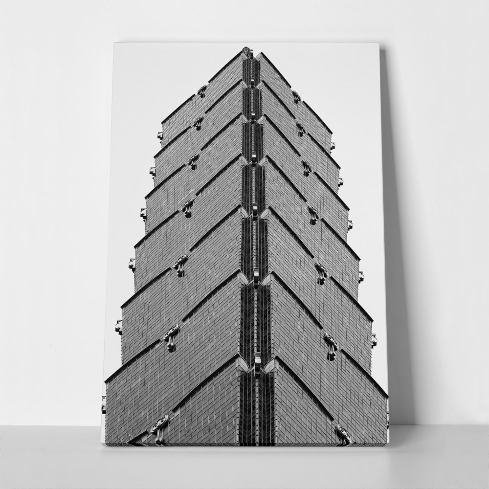 Πίνακας σε Καμβά BLACK AND WHITE ARCHITECTURAL PAGODA SKYSCRAPER