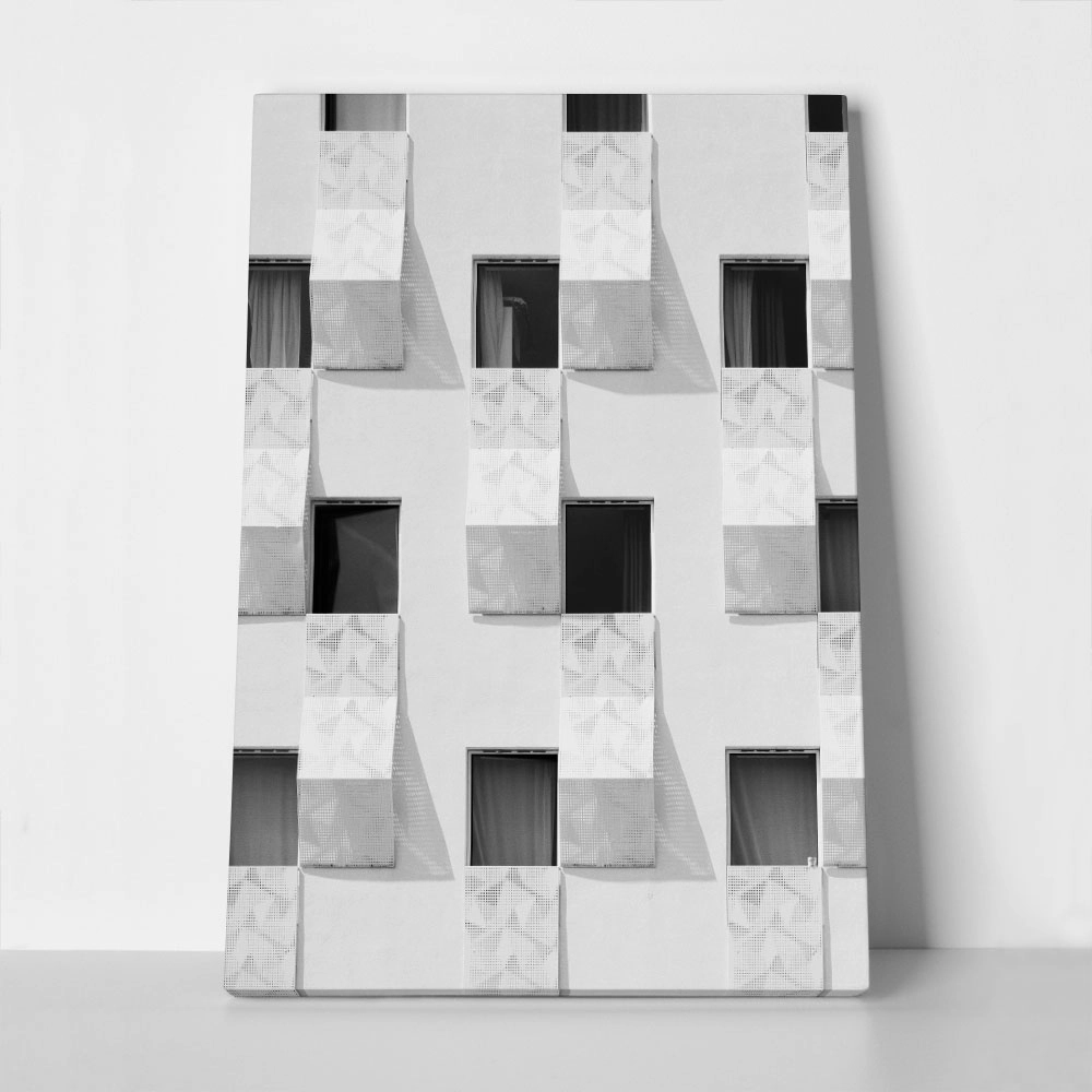 Πίνακας σε Καμβά BLACK AND WHITE ARCHITECTURAL PERFORATED BALCONIES