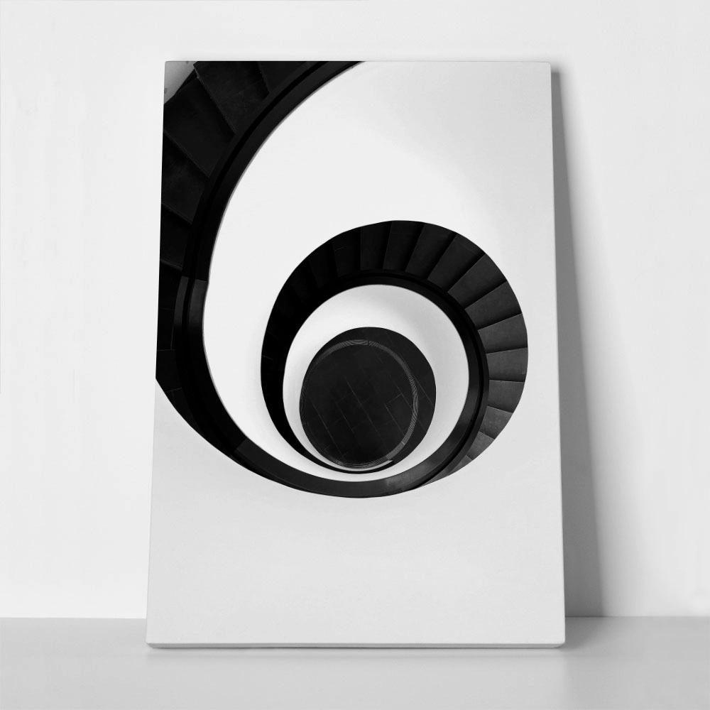 Πίνακας σε Καμβά BLACK AND WHITE ARCHITECTURAL SPIRAL STAIRCASE 3