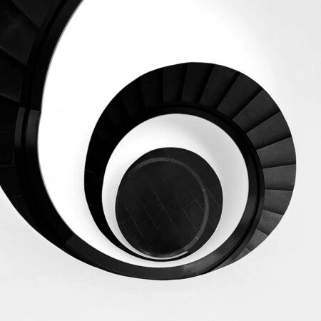 Πίνακας σε Καμβά BLACK AND WHITE ARCHITECTURAL SPIRAL STAIRCASE 3 - Πολεις και Αρχιτεκτονικη Sticky 5