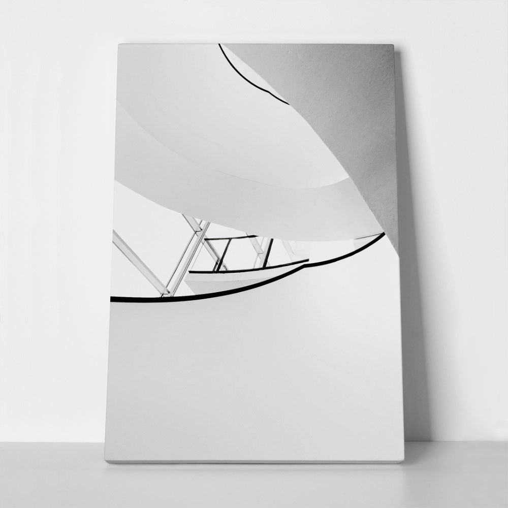 Πίνακας σε Καμβά BLACK AND WHITE ARCHITECTURAL SPIRAL STAIRCASE 4