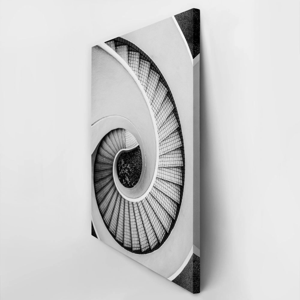 Πίνακας σε Καμβά BLACK AND WHITE ARCHITECTURAL SPIRAL STAIRCASE