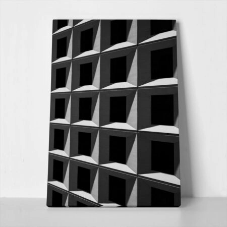 Πίνακας σε Καμβά BLACK AND WHITE ARCHITECTURAL SQUARE PATTERN FACADE