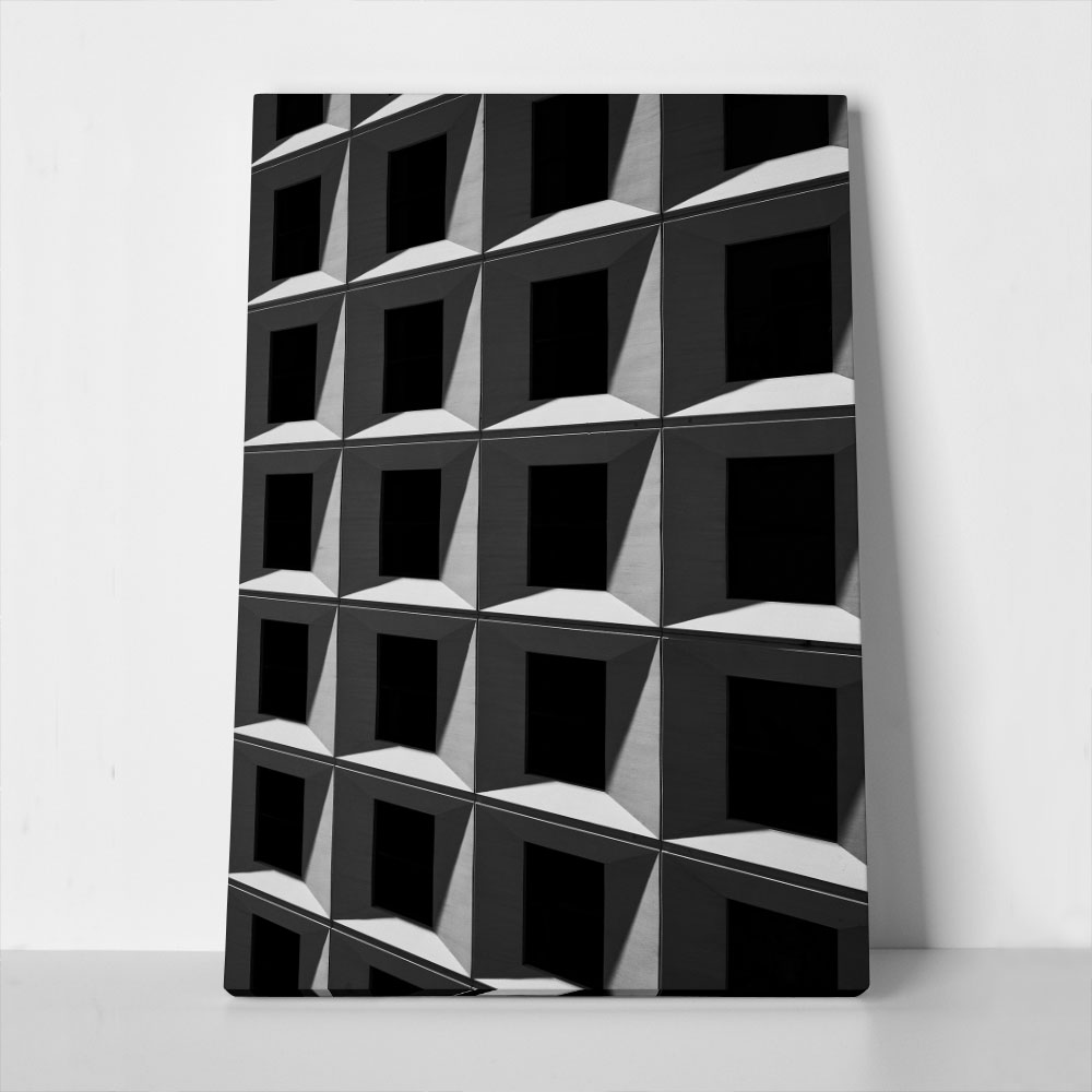 Πίνακας σε Καμβά BLACK AND WHITE ARCHITECTURAL SQUARE PATTERN FACADE