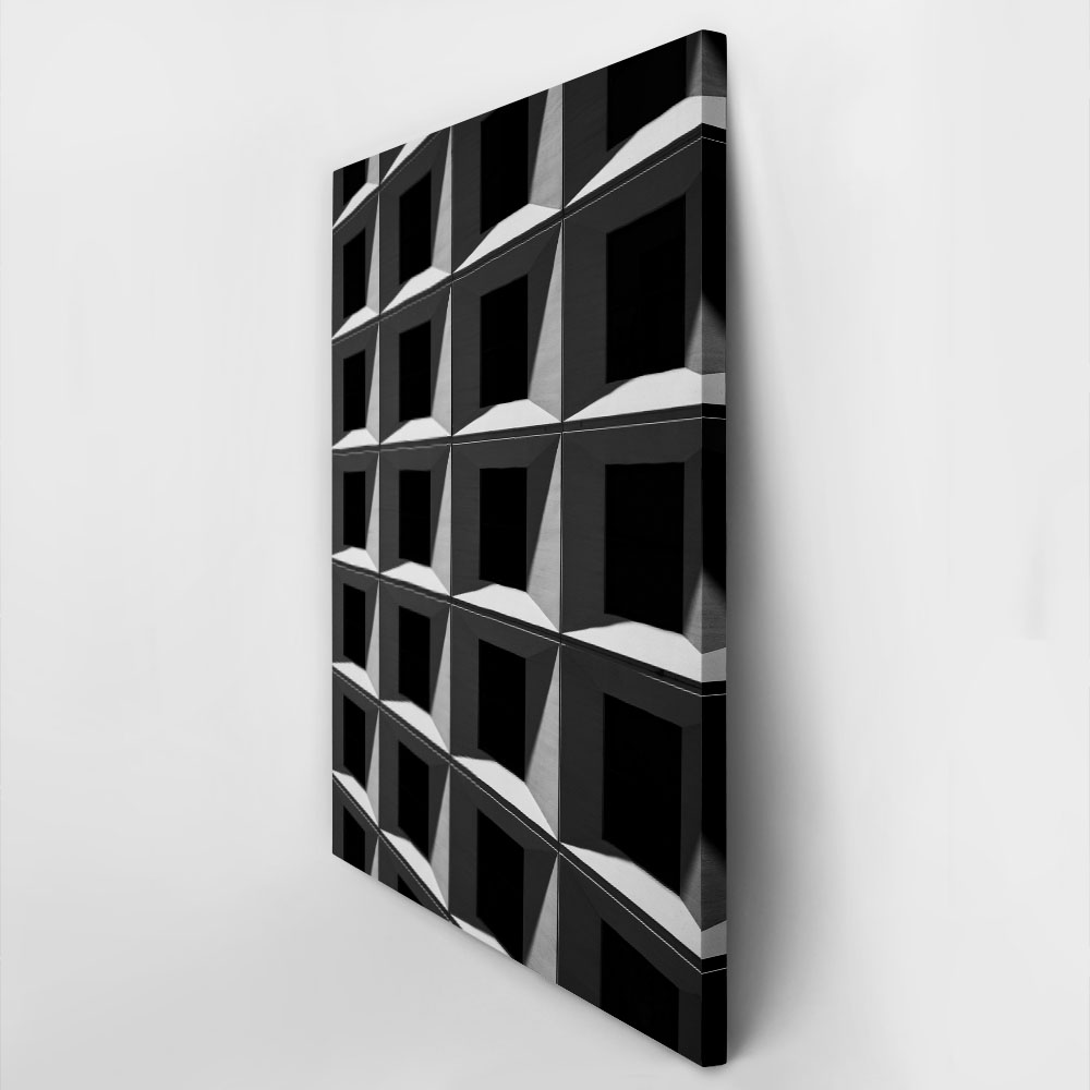 Πίνακας σε Καμβά BLACK AND WHITE ARCHITECTURAL SQUARE PATTERN FACADE