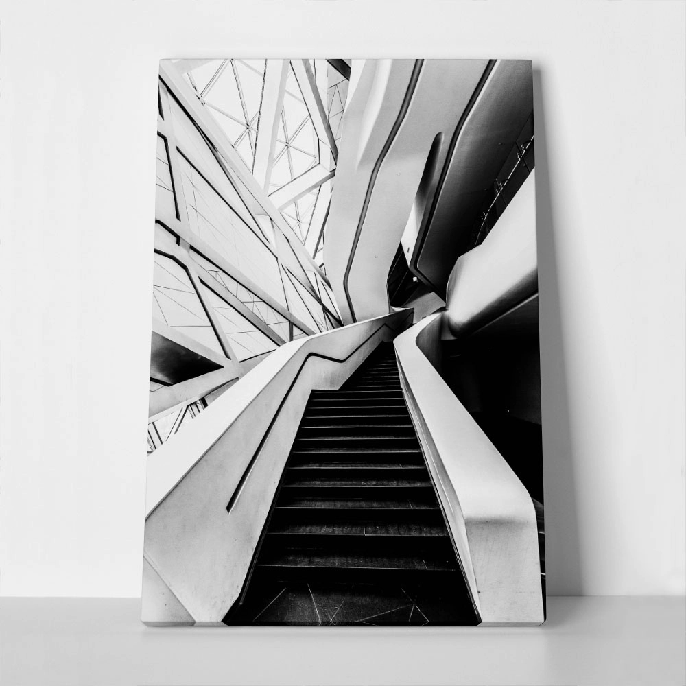 Πίνακας σε Καμβά BLACK AND WHITE ARCHITECTURAL STAIRCASES