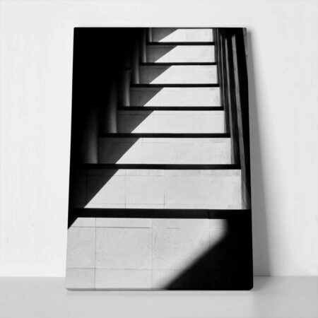 Πίνακας σε Καμβά BLACK AND WHITE ARCHITECTURAL STAIRCASE - Πολεις και Αρχιτεκτονικη