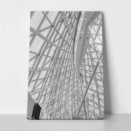 Πίνακας σε Καμβά BLACK AND WHITE ARCHITECTURAL STEEL AND GLASS ROOF - Πολεις και Αρχιτεκτονικη