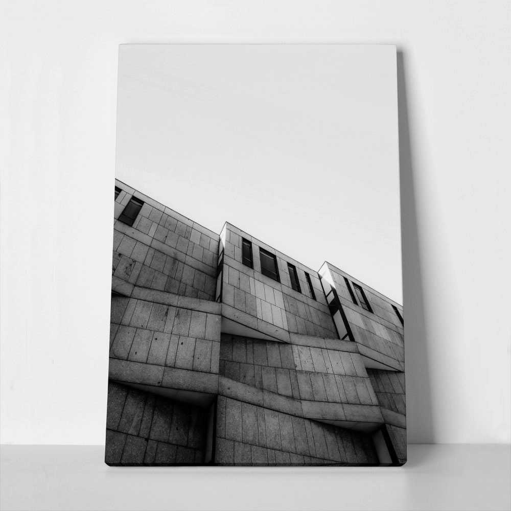 Πίνακας σε Καμβά BLACK AND WHITE ARCHITECTURAL TEXTURED CONCRETE BUILDING