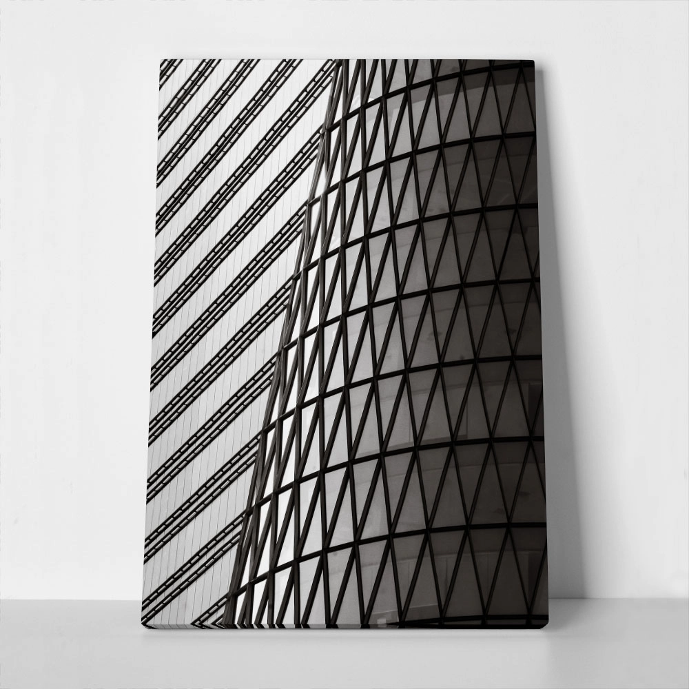 Πίνακας σε Καμβά BLACK AND WHITE ARCHITECTURAL TRIANGLE FACADE