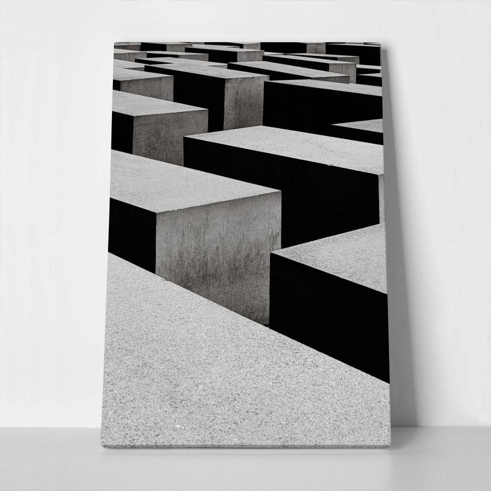 Πίνακας σε Καμβά BLACK AND WHITE ARCHITECTURAL TRIANGULAR SUNSHADES GEOMETRIC BOX STRUCTURES