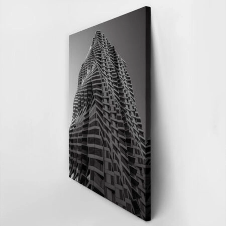 Πίνακας σε Καμβά BLACK AND WHITE ARCHITECTURAL TWISTING BUILDING - Πολεις και Αρχιτεκτονικη Sticky 2