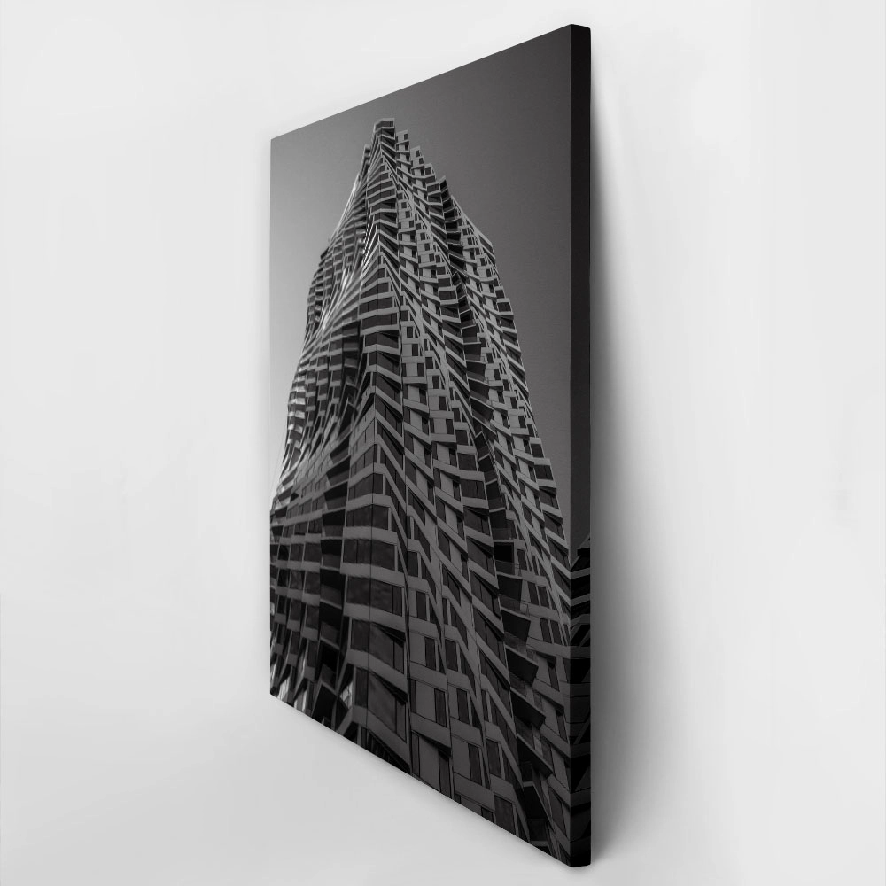 Πίνακας σε Καμβά BLACK AND WHITE ARCHITECTURAL TWISTING BUILDING