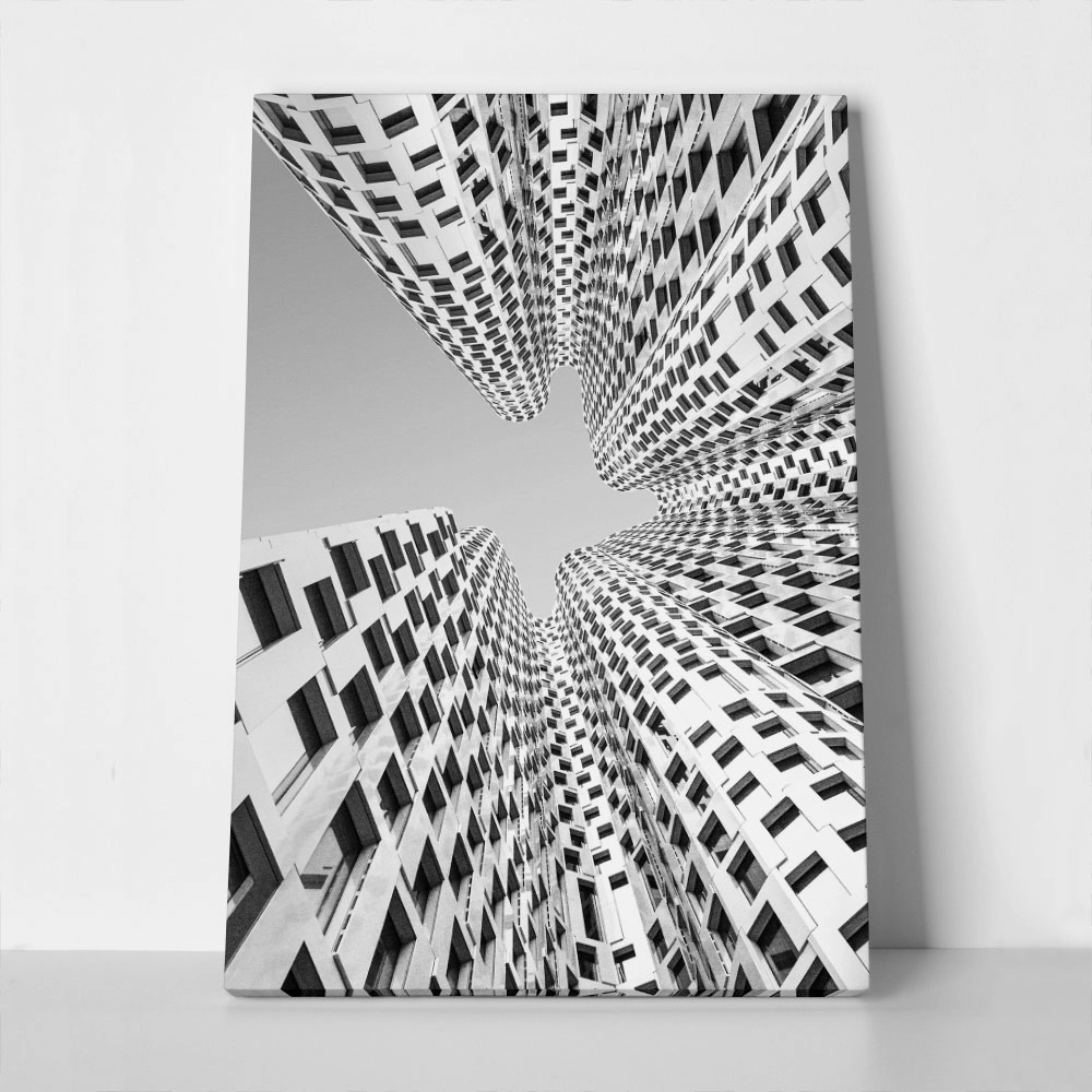 Πίνακας σε Καμβά BLACK AND WHITE ARCHITECTURAL URBAN GEOMETRIC SYMMETRY