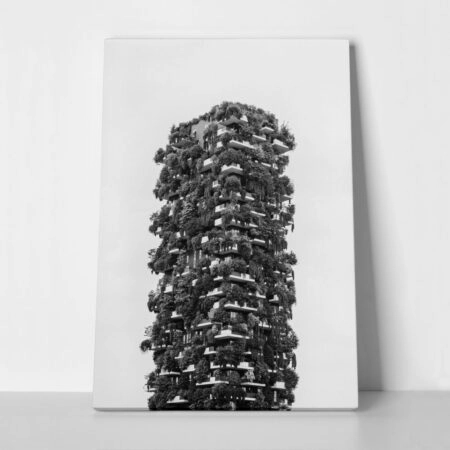 Πίνακας σε Καμβά BLACK AND WHITE ARCHITECTURAL VERTICAL FOREST - Πολεις και Αρχιτεκτονικη