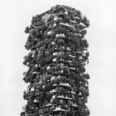 Πίνακας σε Καμβά BLACK AND WHITE ARCHITECTURAL VERTICAL FOREST - Πολεις και Αρχιτεκτονικη Sticky 5