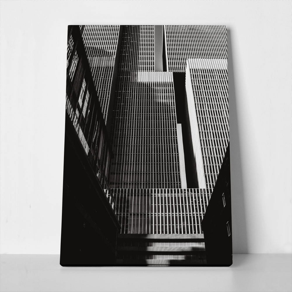 Πίνακας σε Καμβά BLACK AND WHITE ARCHITECTURAL VERTICAL LINES BUILDING