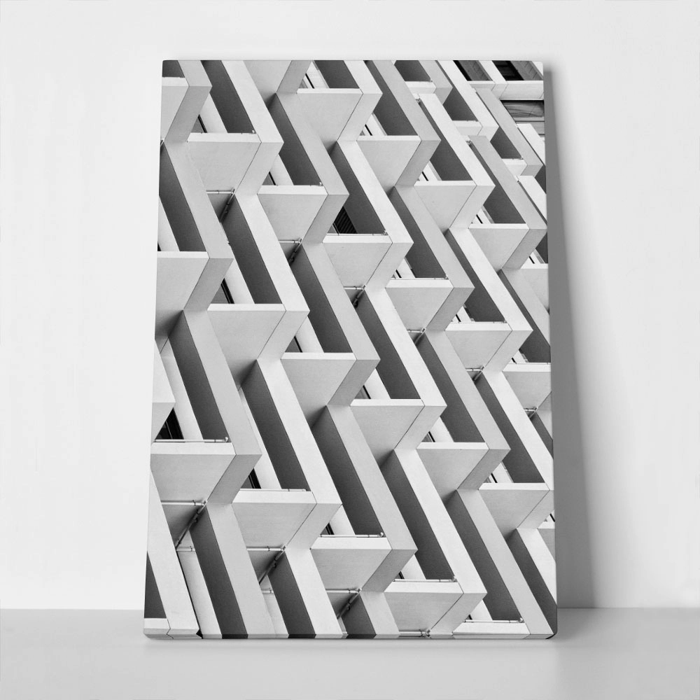 Πίνακας σε Καμβά BLACK AND WHITE ARCHITECTURAL ZIGZAG PATTERN