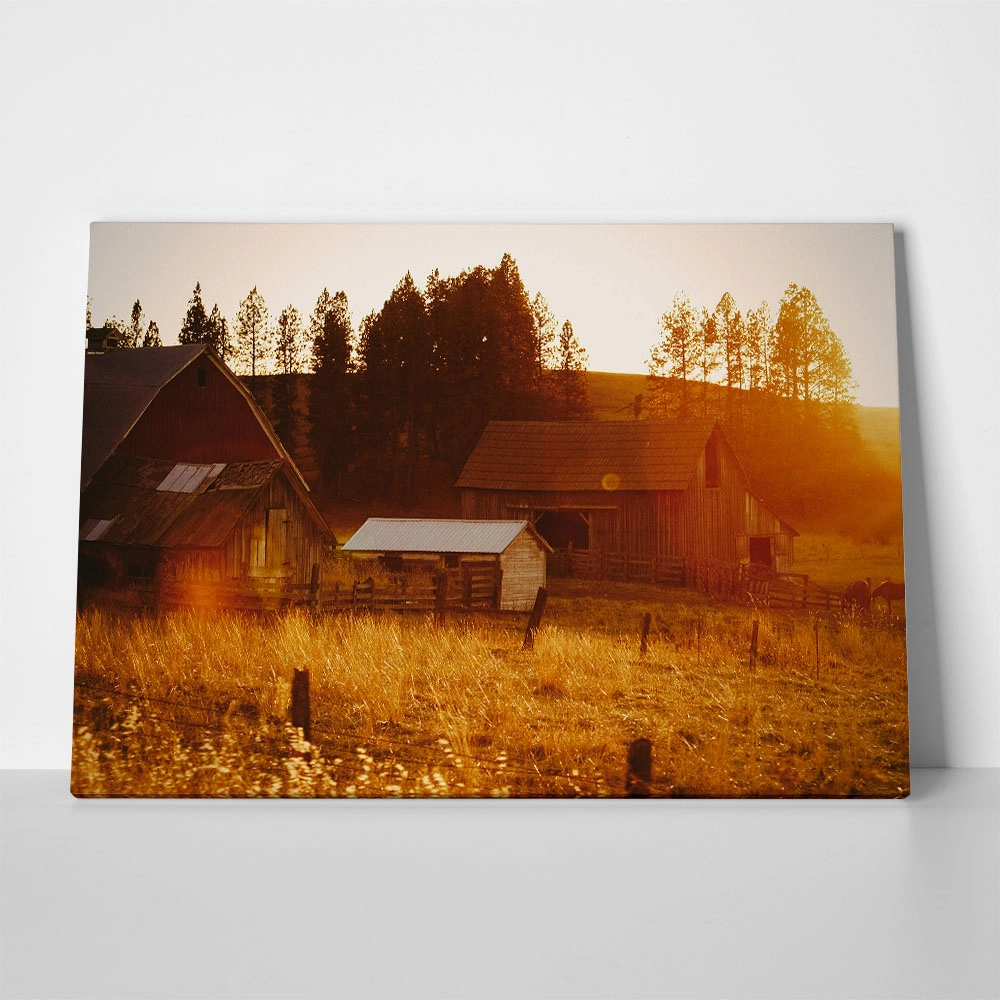 Πίνακας σε Καμβά RUSTIC FARMHOUSE FIELD CABIN 10