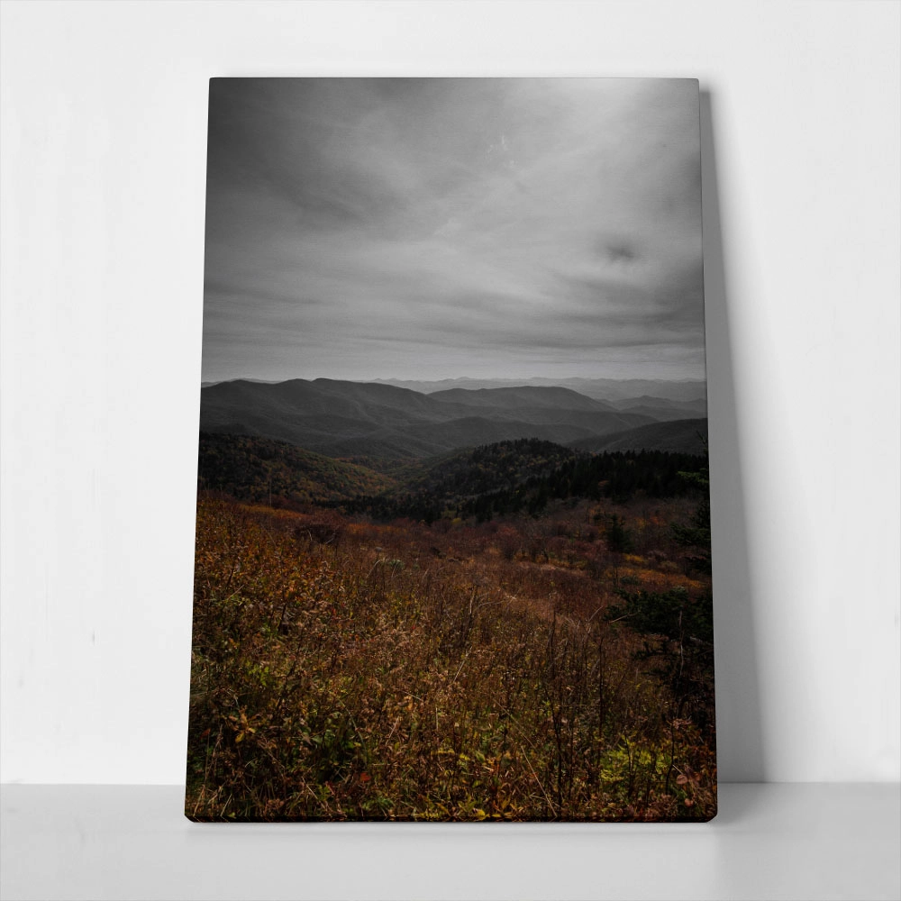 Πίνακας σε Καμβά RUSTIC FARMHOUSE FOGGY MOUNTAIN 2