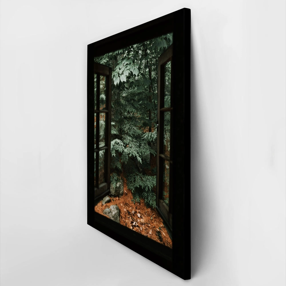 Πίνακας σε Καμβά RUSTIC FARMHOUSE FOREST WINDOW
