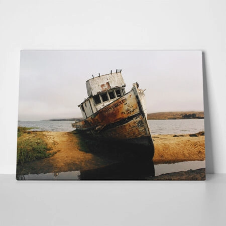 Πίνακας σε Καμβά RUSTIC FARMHOUSE OLD BOAT - 