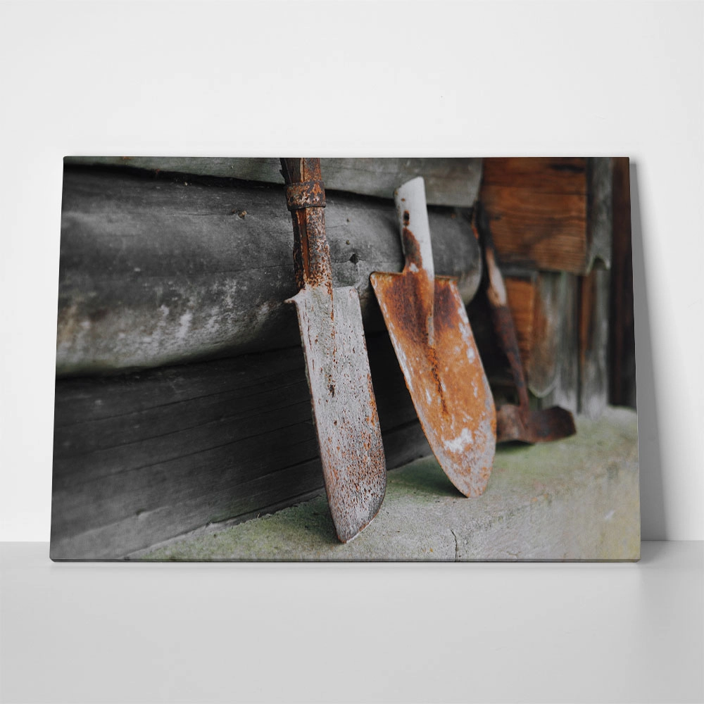 Πίνακας σε Καμβά RUSTIC FARMHOUSE OLD SHOVELS