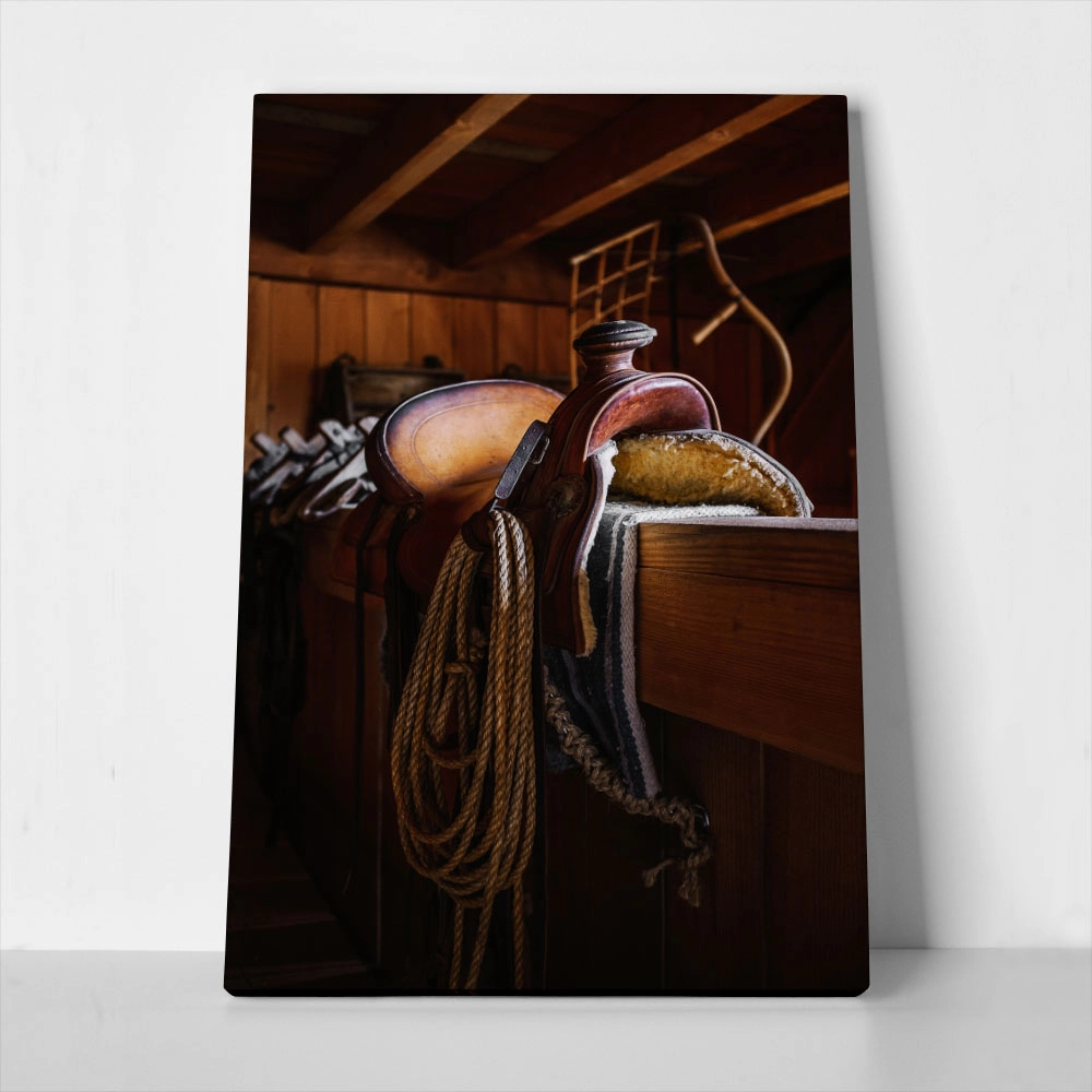 Πίνακας σε Καμβά RUSTIC FARMHOUSE SADDLE