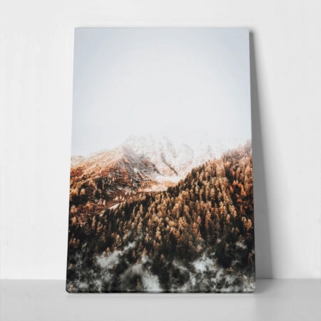 Πίνακας σε Καμβά RUSTIC FARMHOUSE SNOWY MOUNTAIN 2 - 