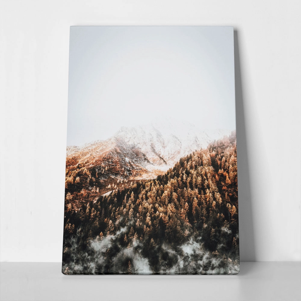 Πίνακας σε Καμβά RUSTIC FARMHOUSE SNOWY MOUNTAIN 2