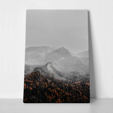 Πίνακας σε Καμβά RUSTIC FARMHOUSE SNOWY MOUNTAIN 3