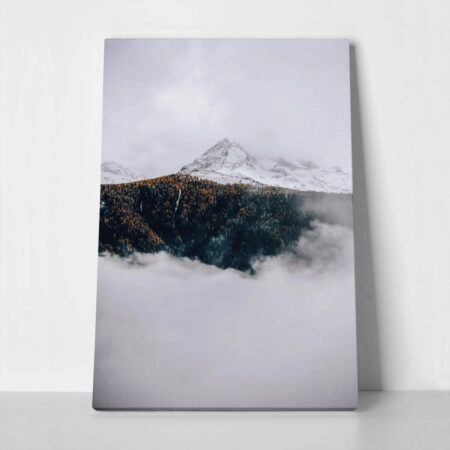 Πίνακας σε Καμβά RUSTIC FARMHOUSE SNOWY MOUNTAIN - 