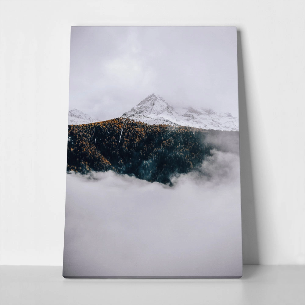 Πίνακας σε Καμβά RUSTIC FARMHOUSE SNOWY MOUNTAIN
