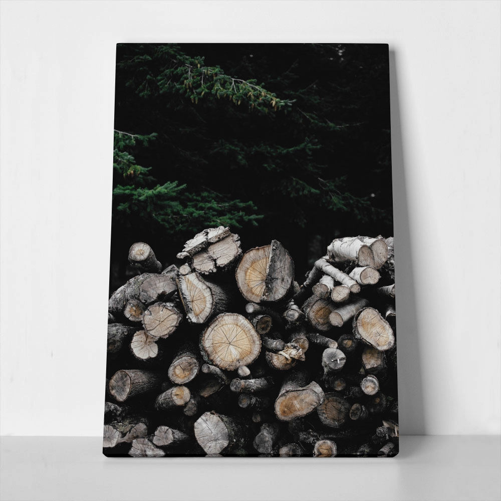 Πίνακας σε Καμβά RUSTIC FARMHOUSE WOOD LOGS 3