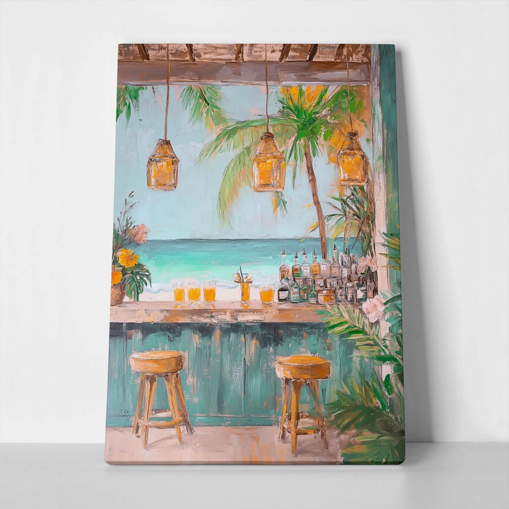 Πίνακας σε Καμβά VINTAGE PASTEL BEACH BAR 3