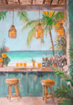 Πίνακας σε Καμβά VINTAGE PASTEL BEACH BAR 3