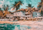 Πίνακας σε Καμβά VINTAGE PASTEL BEACH RESORT 2