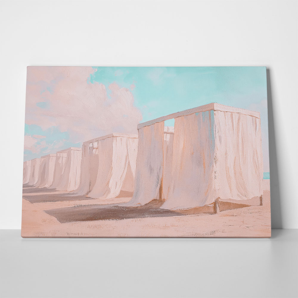 Πίνακας σε Καμβά VINTAGE PASTEL BEACH TENTS