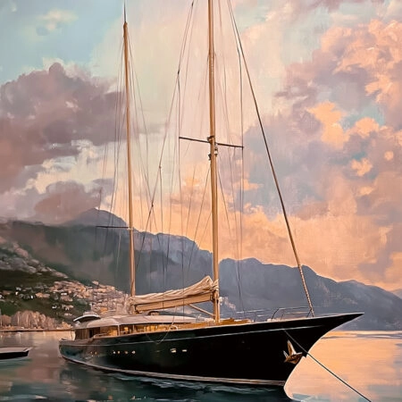 Πίνακας σε Καμβά VINTAGE PASTEL BOAT IN HARBOR 2 - Vintage Sticky 5