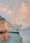 Πίνακας σε Καμβά VINTAGE PASTEL BOAT IN HARBOR 3
