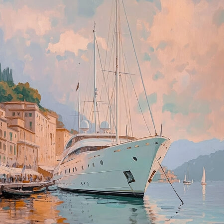Πίνακας σε Καμβά VINTAGE PASTEL BOAT IN HARBOR 3 - Vintage Sticky 5
