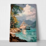 Πίνακας σε Καμβά VINTAGE PASTEL BOAT IN HARBOR 4